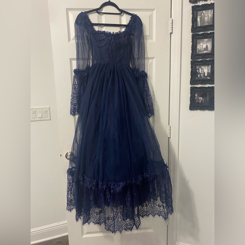 NWT Dolls Kill / Widow Navy Dance With Death Maxi Dress